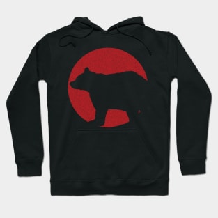 Minimalist Black Bear Silouette on Distressed Red Sun Background Hoodie